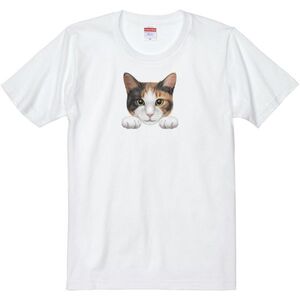 猫の顔・三毛猫/半袖Ｔシャツ/メンズM/白・新品・メール便 送料無料