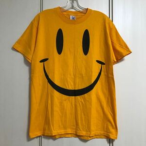 90s 00s USA製生地 DELTA デルタ SMILE スマイル Tシャツ (M) イエローゴールド ビンテージ 半袖 PRO WEIGHT