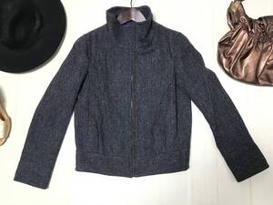 ★美品★トゥモローランド MACPHEE × ハリスツイード★ジップアップ ブルゾン★レディース★ネイビー★size 38★Harris Tweed ジャケット