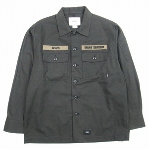 美品 21aw WTAPS BUDS LS/COTTON.SERGE ユーティリティシャツ ロゴ 長袖 オーガニックコットンサージ 02 チャコール 212BRDT-SHM02