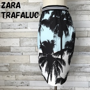 【人気】ZARA TRAFALUC/ザラ トラファルック ヤシの木柄 トロピカル タイトスカート ブラック×ライトブルー サイズM レディース/8237