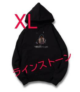 XL 極少 即発送 vaultroom RHINESTONE LOGO HOODIE BLK XL ボルトルーム ラインストーン ロゴ フーディー ブラック プルオーバー パーカー