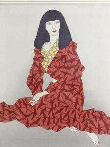 ○加山又造 極美品 『朱い千羽鶴』 オリジナル 木版画 限定150 10番 タトウ/黄袋 女性像 美人画 着物 文化勲章受賞 真作保証品