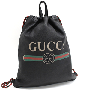 新品同様 グッチ ドローストリングバックパック 494053 インターロッキングG レザー ブラック GUCCI