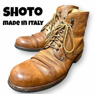 SHOTO ショト レースアップブーツ made in Italy レザー 本革 ブラウン vibramソール 職人の手作り靴 メンズ (41)26.0cm 中古品【4912】K