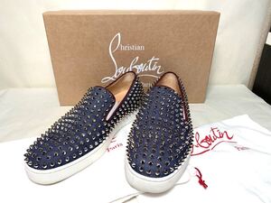 美品　Christian Louboutin クリスチャン・ルブタン ROLLER-BOAT FLAT DENIM スタッズ スリッポン メンズ 41 スニーカー　靴　デニム