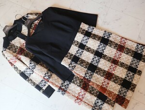 新品同様★DAKS ダックス★ハウスチェックツィード★秋の羽織りにも★ロングコート&ワンピース 2点セット アンサンブル size 38・M相当