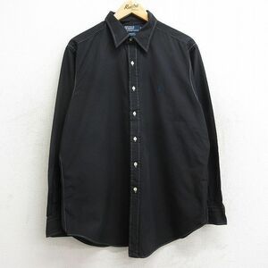 XL/古着 ラルフローレン 長袖 ブランド シャツ メンズ 90s ワンポイントロゴ ANDREW コットン ボタンダウン 黒 ブラック チェック 24aug26