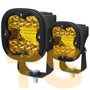 2個 12V/24V兼用 8000LM 60W バイク スポットライト 3インチ LEDワークライト 作業灯 (イエロー) FX3C60W LEDワークライト