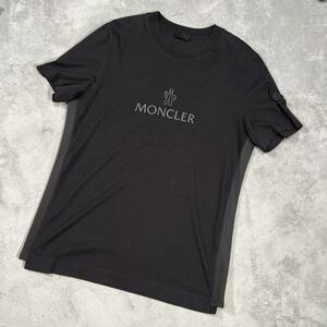 1円〜　極美品　MONCLER モンクレール　ロゴ半袖Tシャツ　サイドメッシュライン　ブラック　Lサイズ 8298