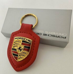 ポルシェ Porsche キーホルダー キーリング 本革 箱付き アクセサリー マカン パナメーラ カイエン 911 718 赤 レッド