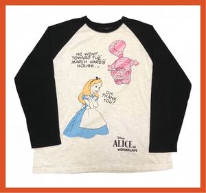 2714 大きいサイズ●Disney ディズニー●ALICE in WONDERLAND 不思議の国のアリス アリス チェシャ猫プリント 長袖 ラグラン Tシャツ 4L