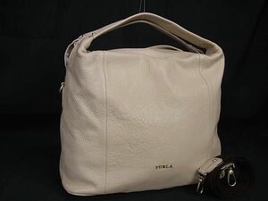 1円 ■美品■ FURLA フルラ エリザベス レザー クロスボディ 2WAY ハンドバッグ ショルダー トート 斜め掛け ベージュ系 BF8821