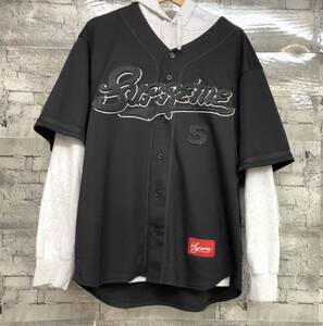 22SS Supreme シュプリーム Baseball Jersey Hooded Sweatshirt パーカー サイズM グレー ブラック