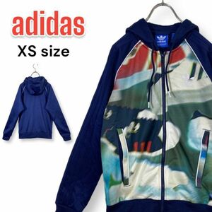 adidas アディダス トラックジャケットパーカー ジップアップパーカー ジャージ XSサイズ ネイビー 紺 スニーカー柄