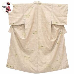 1円 紬 正絹 グレージュ色 松竹梅 身丈153.5cm 着物 同梱可 【kimonomtfuji】 3nfuji44781