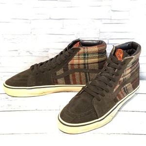 R7287bL VANS バンズ SK8-HI スケートハイ ハイカットスニーカー フランネル×スエード チェック柄 ブラウン系 メンズ28cm ヴァンズ V38FLN