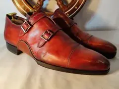 【良品】ＭＡＧＮＡＮＮＩ　高級ドレスシューズ　オパンケ　本革/バーガンディレッド