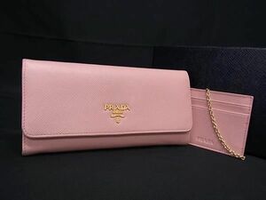 1円 ■美品■ PRADA プラダ サフィアーノレザー カードケース付き 二つ折り 長財布 ウォレット 小銭入れ 札入れ ピンク系 FD1523