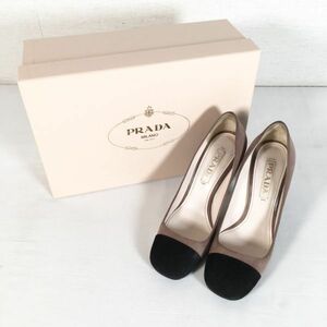 PRADA プラダ パンプス バイカラー スエードレザー スクエアトゥ パンプス 35(22cm相当) ピンクブラウン×ブラック系