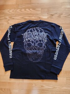 新作　送料込★vanson バンソン NVLT-2503 天竺長袖Tシャツ　ドクロ　スカル　刺繍　ブラック　XL