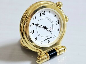 美品☆MONTBLANC モンブラン トラベルクロック アラーム機能付き 置時計 レア☆GOLDカラー 稼働品