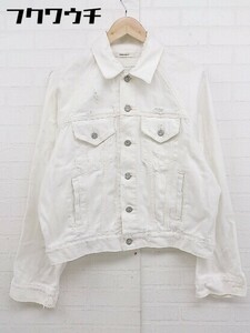 ◇ MOUSSY マウジー ダメージ加工 長袖 デニム ジャケット Gジャン サイズF アイボリー レディース