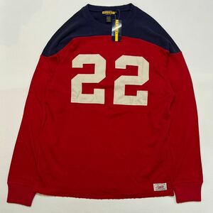 h67 新品 RUGBY Ralph Lauren 加工 フットボール L/S tee シャツ レッド XL ラグビー ラルフローレン ナンバリング