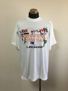 【DUNLOP PRO】Tシャツ L/XL相当 INTERNATINAL TENNIS TEAM 発砲プリント 世界地図 テニスなど 90s VINTAGE 未使用 小難品 