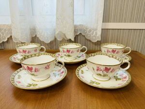 【美品】Noritake ノリタケ CYCLAMEN TOUCH シクラメンタッチ 9654 カップ&ソーサー C/S C&S 5客セット まとめて