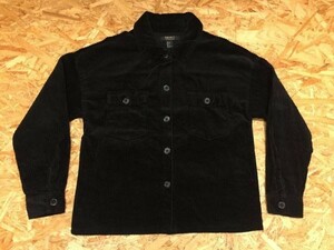 FOREVER21 レトロ モード オーバーシルエット CPO 長袖 太畝 コーデュロイシャツ ジャケット レディース コットン100% S 黒