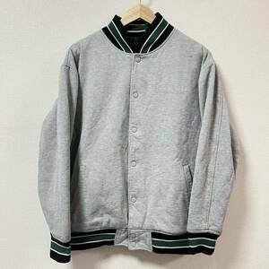 リバーシブル◎【Dickies】ディッキーズ ブルゾン グレー グリーン スウェット チェック 柄 ネル リブ 厚手 メンズ サイズL/Y2618 SS