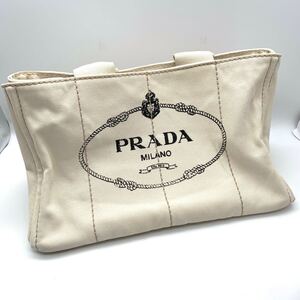 PRADA プラダ CANAPA カナパ トートバッグ ハンドバッグ キャンバス三角ロゴ 白系/アイボリー系 レディース