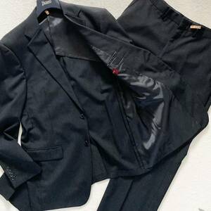美品/XL相当 DURBAN スーツ セットアップ テーラードジャケット 上下 黒 ブラック ビジネス 通勤 メンズ ダーバン
