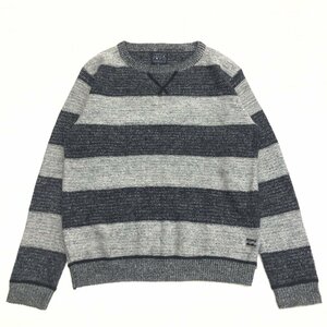 ●BILLABONG ビラボン ロゴプレート ボーダー ニット セーター S グレー×黒 ブラック サーフ系 サーフィン 国内正規品 メンズ 紳士