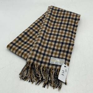 KO854□Aquascutum アクアスキュータム マフラー ストール ラムウール チェック ブラウン系 スコットランド製 140×28.5