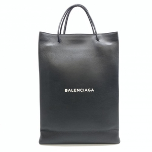 BALENCIAGA バレンシアガ 482545 ノースサウス ショッピングバッグ M トートバッグ レザー 黒 ブラック ロゴ シンプル 管理RT39670