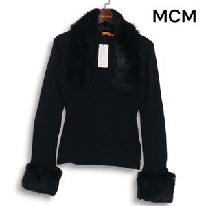 【新品 未使用】 MCM エムシーエム リアル ラビット ファー♪ カシミア アンゴラ混 ニット セーター Sz.M レディース 黒　K4T01832_B#K