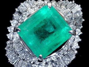 1円～【ジュエリー極】超希少！大粒上質天然エメラルド5.37ct＆上質ダイヤ1.50ct 超高級Pt900リング k9576vvi【送料無料】