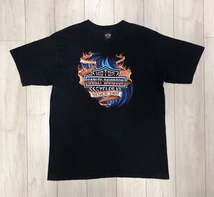 Harley Davidson Flame Shield Logo ビンテージ Tシャツ XL ハーレーダビッドソン フレイム シールドロゴ ファイヤーパターン 黒 90s USA製