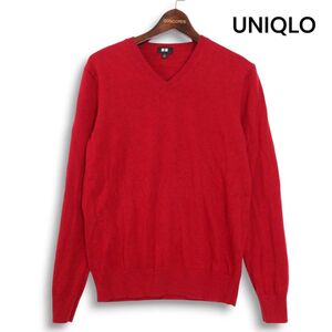 UNIQLO ユニクロ 秋冬 高級 カシミヤ100%♪ Vネック セーター Sz.M　レディース 赤　K4T01546_A#K