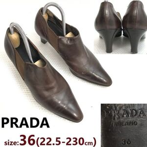 PRADA/プラダ★本革/サイドゴア/ブーティー【36/23.0/ダークブラウン】ハイヒール/ポインテッドトゥ/boots/pumps/Shoes/high heels◆pB-142