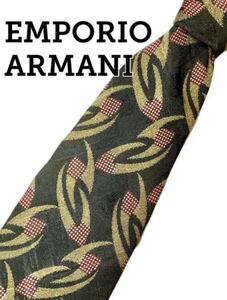 【美品 即日発送】EMPORIO ARMANI ワイド リーフ グリーン ネクタイ タイ エンポリオ アルマーニ EA 植物 総柄 armani