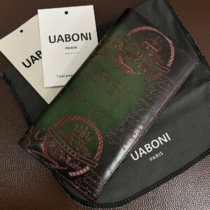 特注限定品 EU製＆定価17万◆UABONI*ユアボニ*幻のパティーヌ*二つ折り長財布*EU製◆カリグラフィー 手染 カーフスキン ハンドメイド 紳士