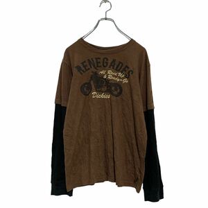 Dickies 長袖 プリントTシャツ XL 160～ キッズ ブラウン ブラック レイヤード風 ディッキーズ 古着卸 アメリカ仕入 a606-6910