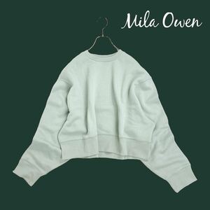 10T230☆ Mila Owen ミラオーウェン コットン ショート丈 無地 裏起毛 スウェット トレーナー 秋冬 トップス FREE