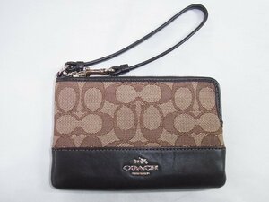 コーチ COACH ポーチ シグネチャー キャンバス レザー ブラウン 良品