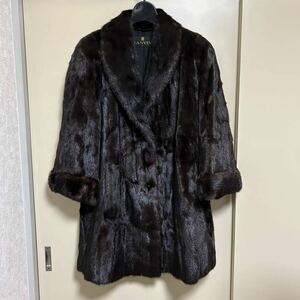 《195》 ★ 1円スタート ★最高級 LANVIN BLACK GLAMA ★ ロング ファー 毛皮 約94㎝ ランバン ブラックグラマ ブラウン 系 コート 希少