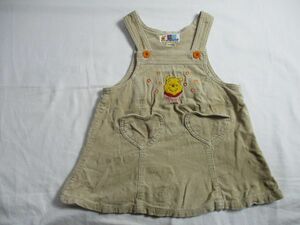 BE646【ANPANMAN・アンパンマン】ロゴ刺繍　コーデュロイ　ジャンバースカート　女児　淡茶　100