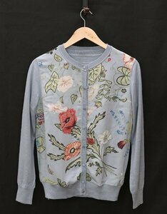 【中古美品】GUCCI グッチ カーディガン 半袖 ニット アンサンブル ブルーグレー シルク カシミヤ混 フローラ サイズL レディース【漂亮】